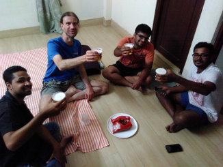 Chatting, drinking and snacking. Good way to round up the evening.